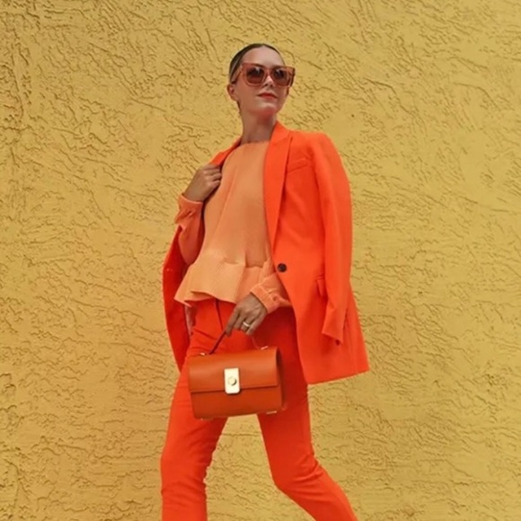 J. Crew Long Parke Blazer in Italian Stretch Wool in Neon Orange Size 14